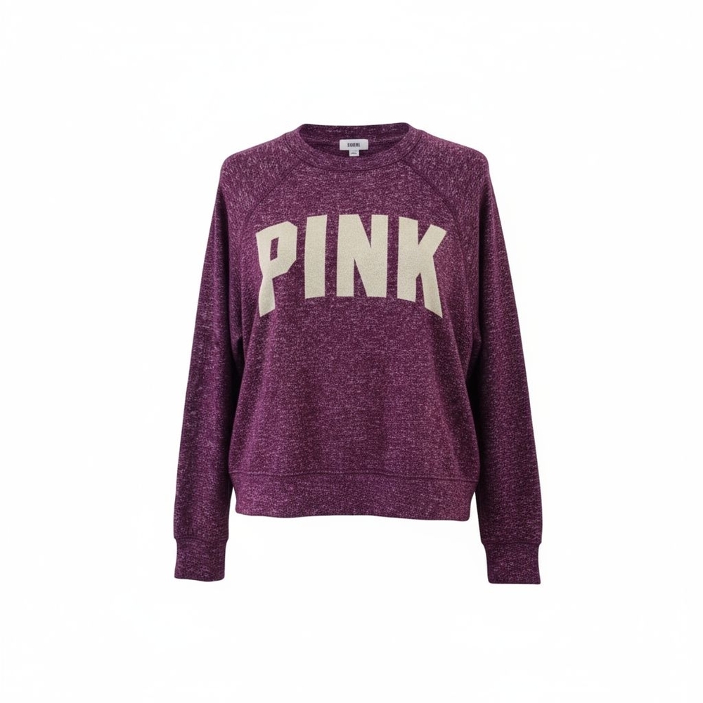 PINK Victoria's Secret Purple And Gold Glitter Logo Pullover Crew neck Sz S/P